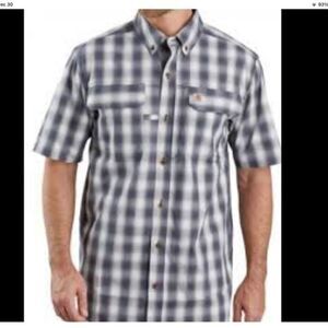 Carhartt Force Grey Plaid Utility Relaxed Fit Button Down Collar Shirt Large